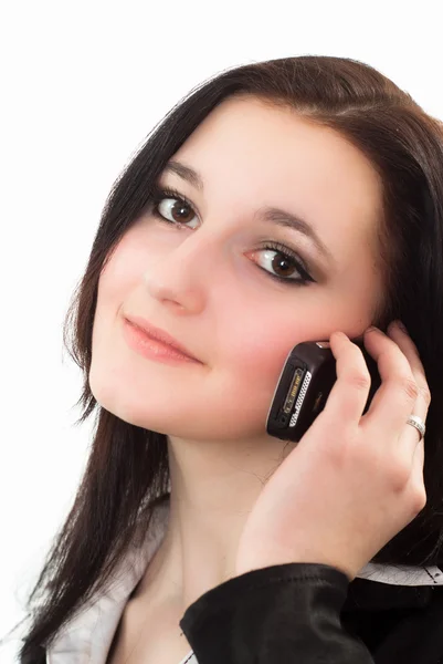 Милая девушка разговаривает по телефону. — стоковое фото