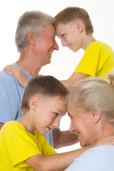 Счастливые бабушка и дедушка с красивыми детьми — стоковое фото