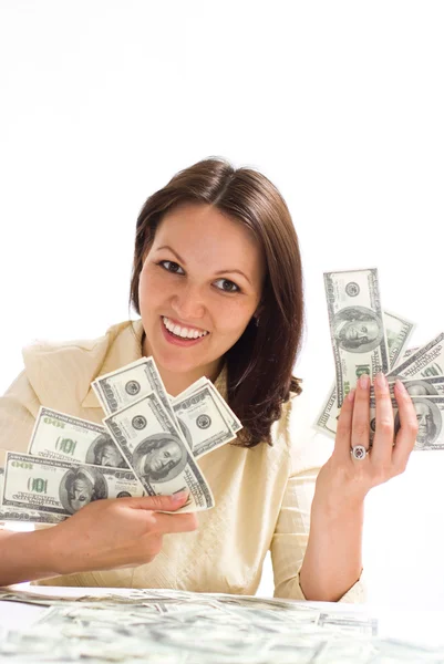 Happy woman with the mone Stock Image
