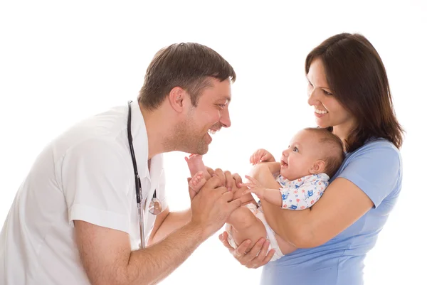 Doutor e uma mulher com um recém-nascido Imagens De Bancos De Imagens