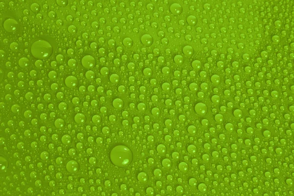 Vízcseppek zöld háttérrel — Stock Fotó