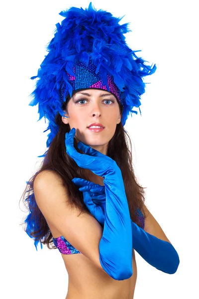 Girl in a hat with feathers — Stock Photo, Image
