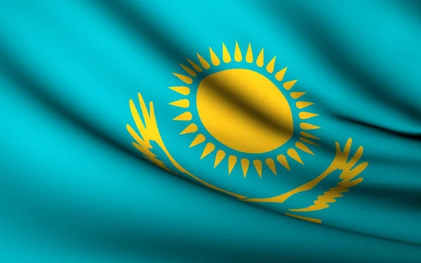 Развевающийся флаг Казахстана. Коллекция всех стран  . — стоковое фото