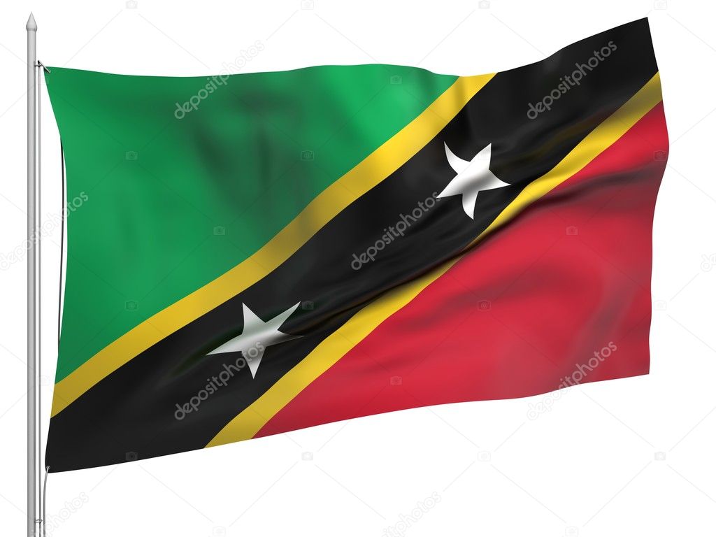 Flying Flag of Saint Kitts and Nevis - All Countries