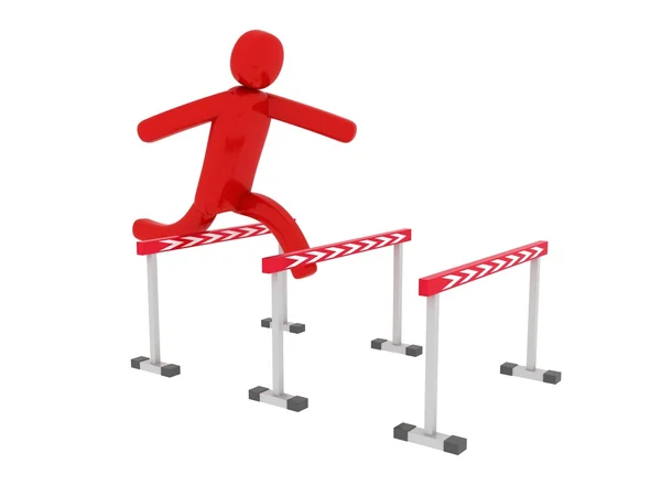 Red man jumps over the barriers - Social Themes — Stock Photo, Image