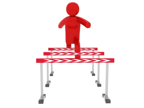 Roter Mann springt über Barrieren - soziale Themen — Stockfoto
