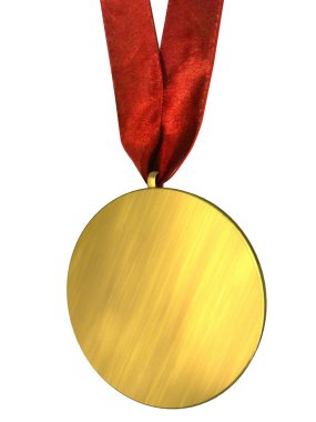 Kırmızı üzerine beyaz izole kurdele ile altın madalya