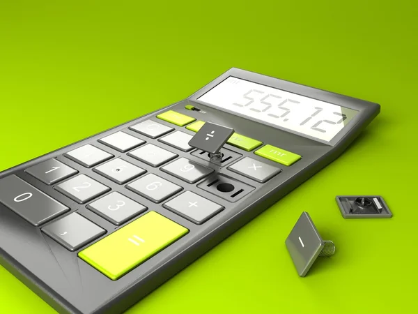 Kalkulator z łamanego przyciski — Zdjęcie stockowe