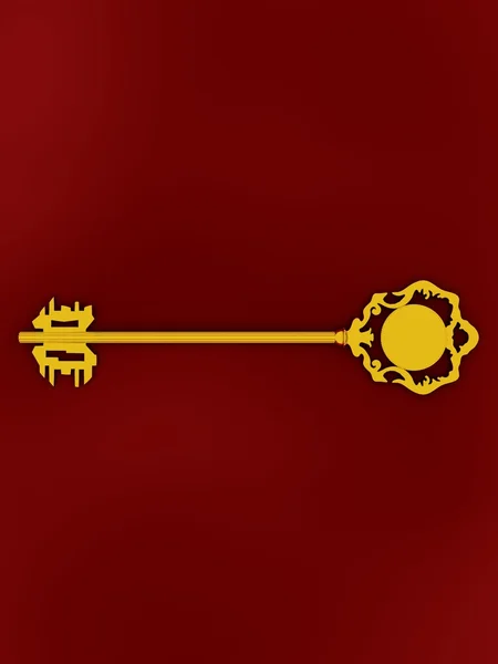 Gouden antieke sleutel op de rode achtergrond — Stockfoto