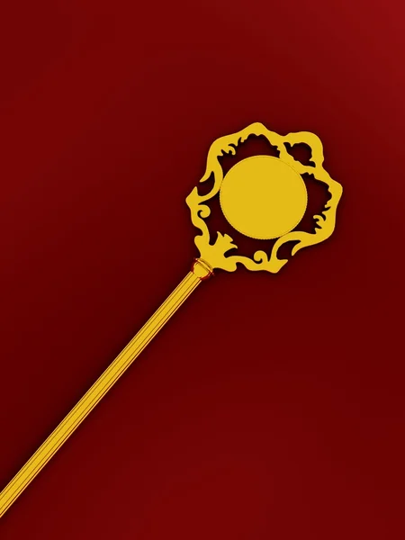 Golden antique key on the red background — Stock Photo, Image