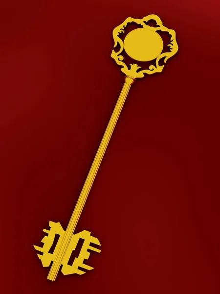 Kırmızı zemin üzerine altın antika anahtar — Stok fotoğraf