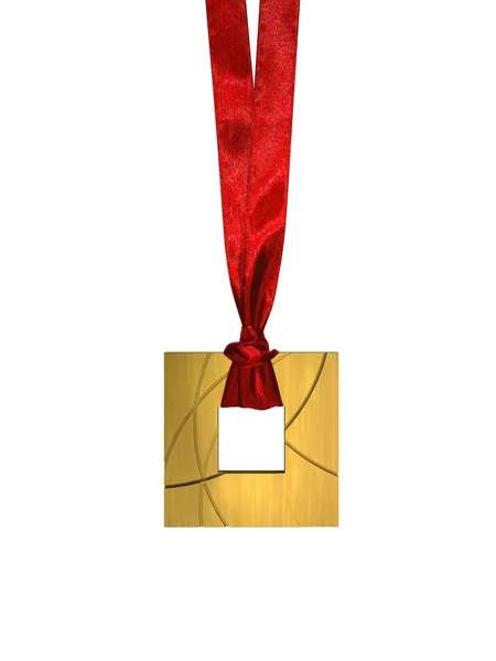 Golden Medal with Red Ribbon Isolated on white — Stock Photo, Image