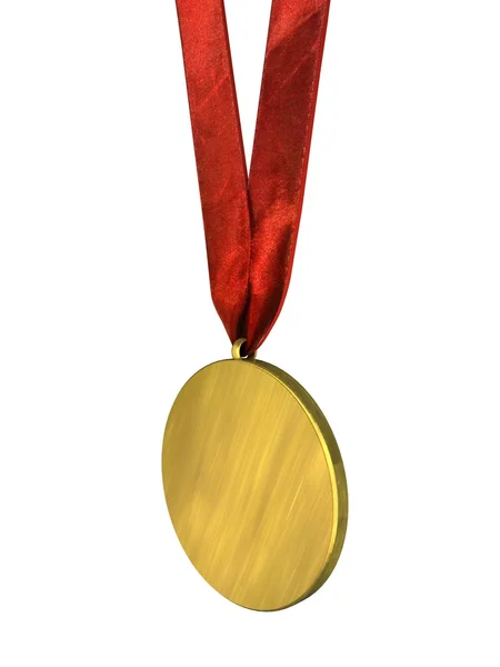 Medalla de Oro con Cinta Roja Aislada en Blanco — Foto de Stock