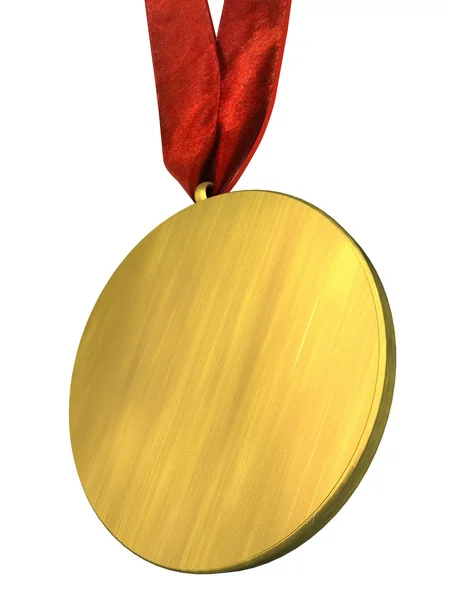 Χρυσό μετάλλιο με κόκκινη κορδέλα που απομονώνονται σε λευκό — Φωτογραφία Αρχείου