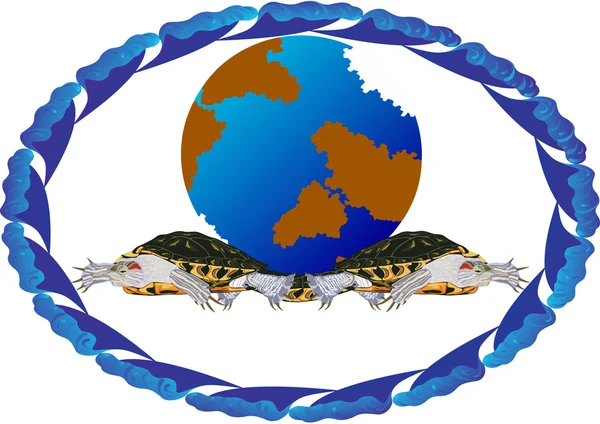 Globus auf drei Schildkröten — Stockfoto