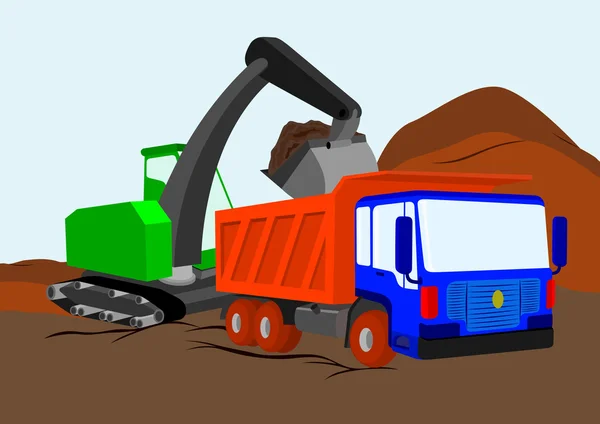 Lastbil och grävmaskin — Stockfoto