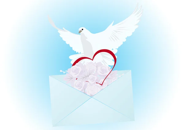 Bílá holubice s dopisem — Stockový vektor