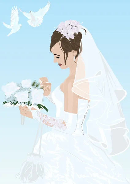 Sposa con mazzo di fiori — Vettoriale Stock