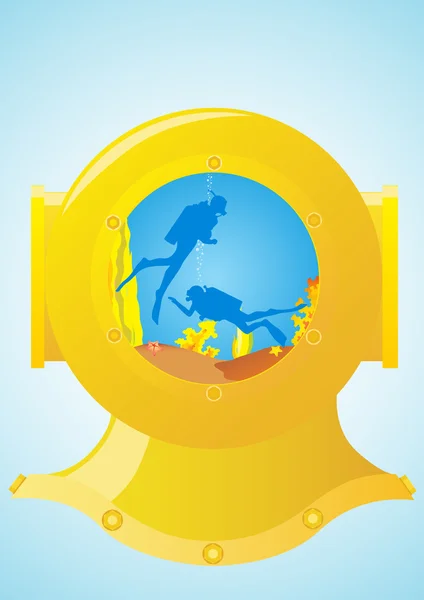 潜水头盔和水肺潜水 — 图库矢量图片