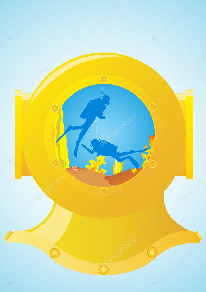 Diving helmet and scuba divers Stock Illustration by ©GUARDING #6505365