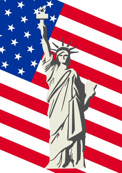 Amerikaanse vlag en de statue of liberty — Stockvector