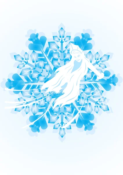 Snow Maiden sur un flocon de neige — Image vectorielle
