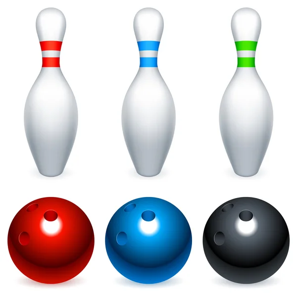 Bowling ballen broches en pins. — Stockvector