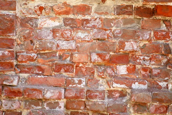 Verweerd gebeitst oud rood baksteen muur achtergrond — Stockfoto