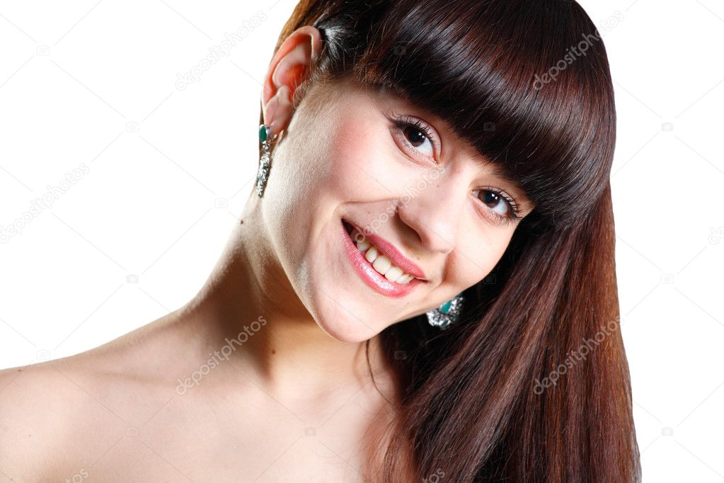 Female Face With Long Beauty Hair on white background