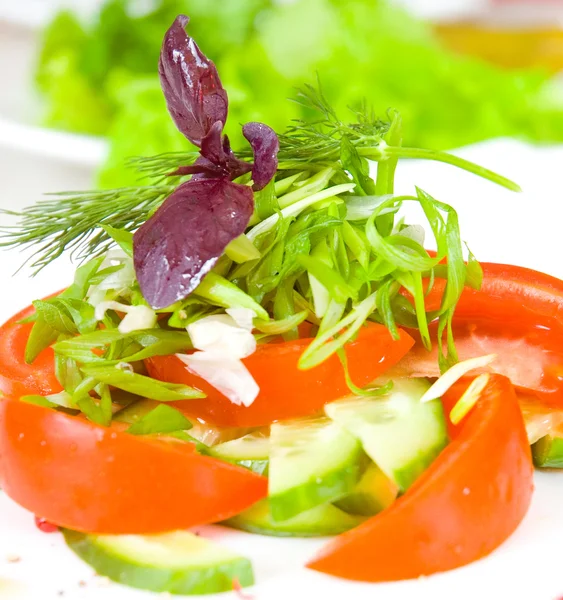 Fresh salad with tomato and cucumber — Stock Photo, Image