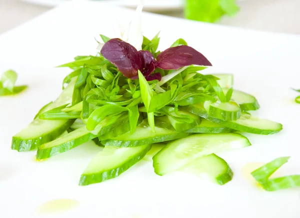 Sallad med gröna lök, gurka — Stockfoto