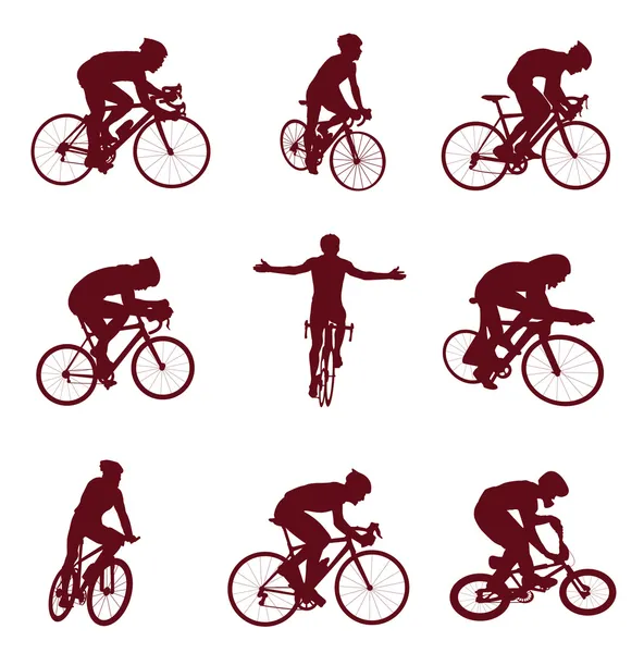 Bisikletçi silhouettes — Stok Vektör