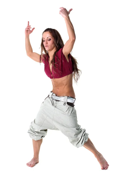 Mulher dançarina legal isolado no branco — Fotografia de Stock