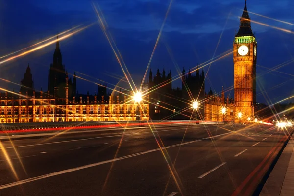 Big ben a komory parlamentu v noci, Londýn, gb — Stock fotografie