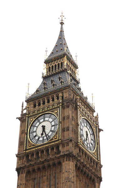 Big Bena na białym tle na biały, Gotycka architektura Londyn, Wielka Brytania — Zdjęcie stockowe