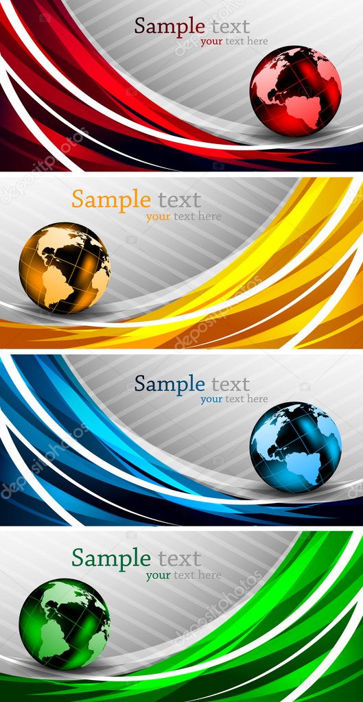 Set of abstract bright banners with globes