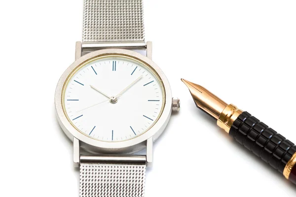 Relógio e caneta . — Fotografia de Stock