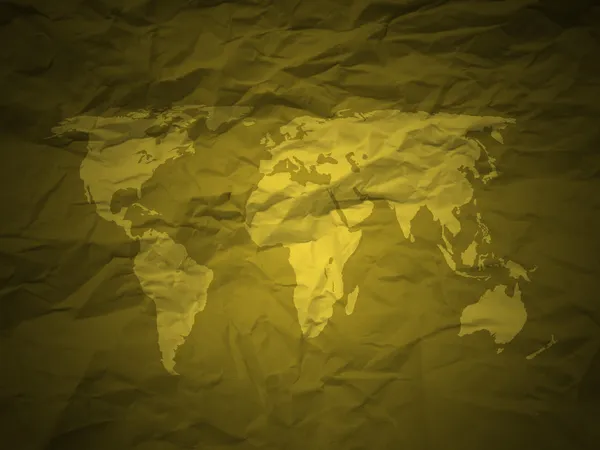 Papel enrugado e mapa do mundo ouro — Fotografia de Stock