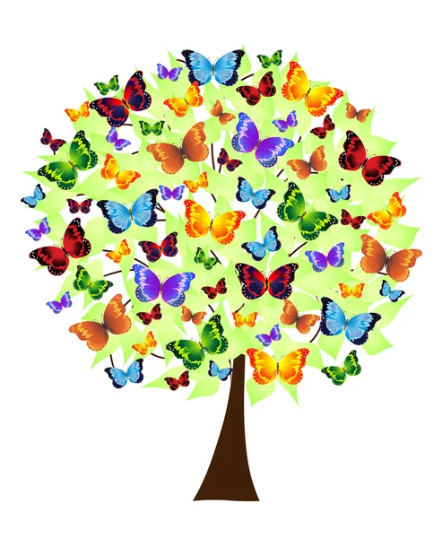 Arbre à fleurs avec des papillons colorés — Image vectorielle