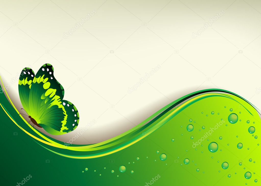 Beautiful green background with the butterfly