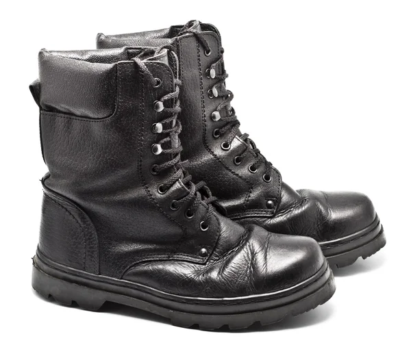 Stivali militari in pelle nera — Foto Stock