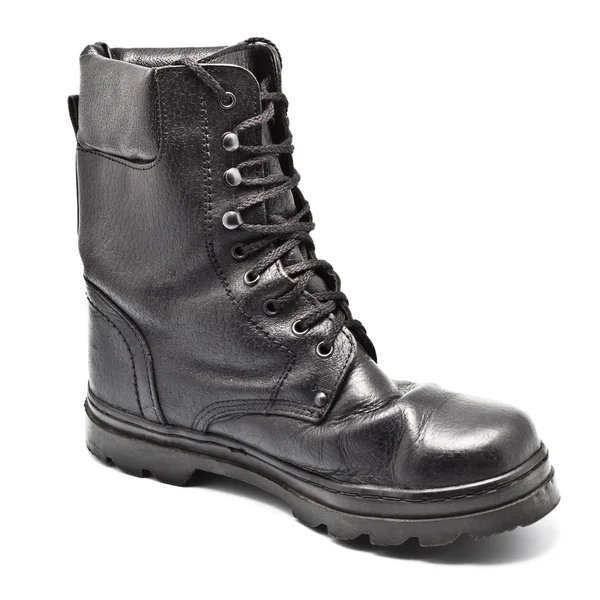 Černá kožená armáda boot — Stock fotografie