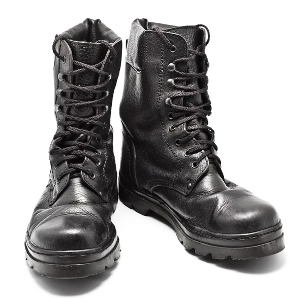 Svart läder armén boots — Stockfoto