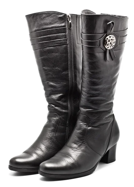 Ženské boty černé kožené — Stock fotografie