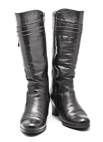 Czarne skórzane buty kobiece — Zdjęcie stockowe