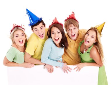 Group of young in party hat. clipart