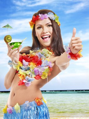 Young woman in costume of hawaii. clipart