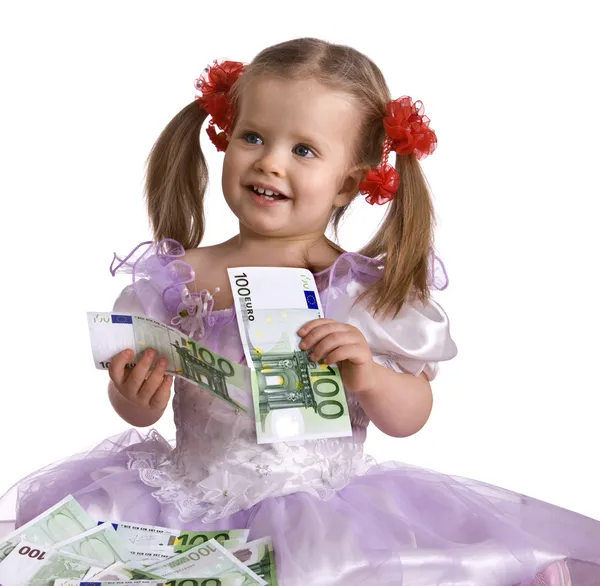 Money and child in dress. — Stock Photo, Image