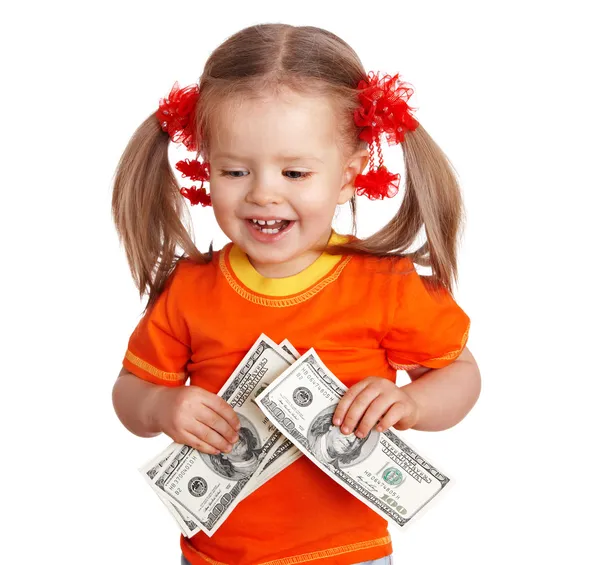Bambina con banconota da un dollaro . — Foto Stock