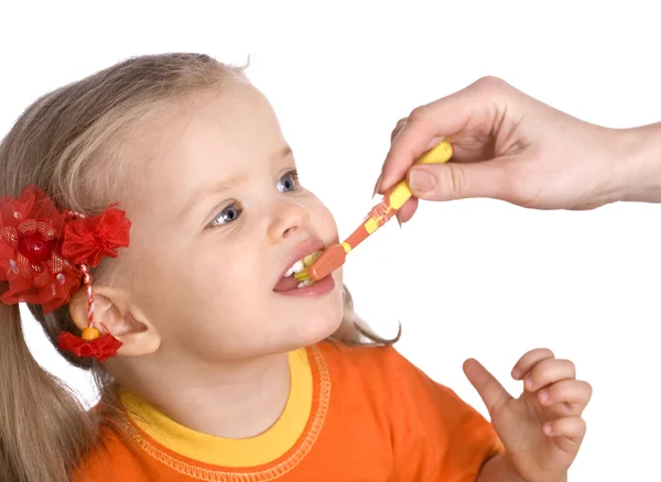Kind schoon borstel iemands tanden. — Stockfoto